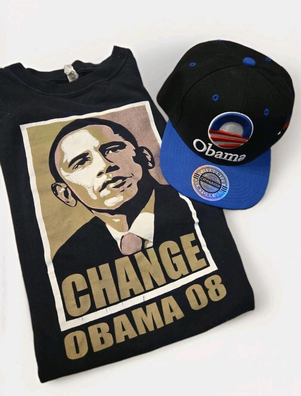Barack Obama ’08 Change T-Shirt & Campaign Hat Set City Hunter USA Men’s L